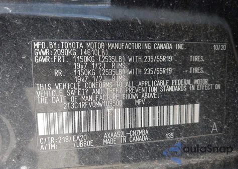 2021 Toyota Rav4 Xle Premium from USA, damaged, VIN 2T3C1RFV0MW109500